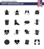 Solid Glyph Pack of 16 USA Independence Day Symbols of usa fastfood beer frise fast food Editable USA Day Vector Design Elements