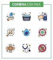 9 Filled Line Flat Color Coronavirus Covid19 Icon pack such as drop avoid gestures otolaryngologist breathe viral coronavirus 2019nov disease Vector Design Elements