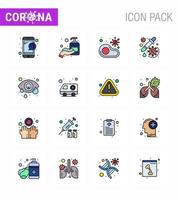 Corona virus 2019 and 2020 epidemic 16 Flat Color Filled Line icon pack such as vaccine medicine infected drug restaurant viral coronavirus 2019nov disease Vector Design Elements