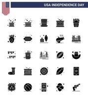 Group of 25 Solid Glyph Set for Independence day of United States of America such as usa fastfood usa frise parade Editable USA Day Vector Design Elements