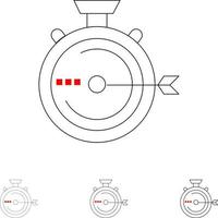 lanzamiento gestión optimización lanzamiento cronómetro negrita y delgada línea negra conjunto de iconos vector