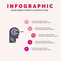 proceso cognitivo mente cabeza icono sólido infografía 5 pasos presentación antecedentes vector