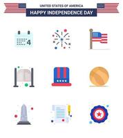 Set of 9 USA Day Icons American Symbols Independence Day Signs for hat day american saloon bar Editable USA Day Vector Design Elements