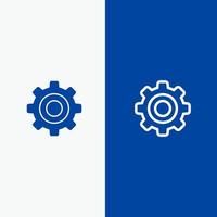 Basic General Gear Wheel Line and Glyph Solid icon Blue banner Line and Glyph Solid icon Blue banner vector