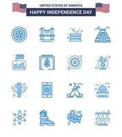 USA Independence Day Blue Set of 16 USA Pictograms of festival american day landmark independence Editable USA Day Vector Design Elements