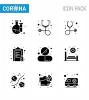 Coronavirus Precaution Tips icon for healthcare guidelines presentation 9 Solid Glyph Black icon pack such as hospital tablet medicine pill drug viral coronavirus 2019nov disease Vector Design E