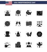 Happy Independence Day Pack of 16 Solid Glyphs Signs and Symbols for sign police location usa states Editable USA Day Vector Design Elements