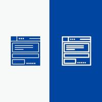 navegador de archivos línea de código informático y glifo icono sólido banner azul vector