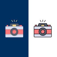 Camera Image Photo Picture  Icons Flat and Line Filled Icon Set Vector Blue Background