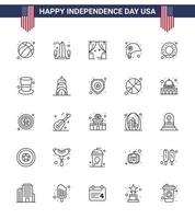 USA Independence Day Line Set of 25 USA Pictograms of donut protection washington helmet usa Editable USA Day Vector Design Elements