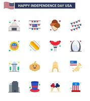 Big Pack of 16 USA Happy Independence Day USA Vector Flats and Editable Symbols of flag security usa american party decoration Editable USA Day Vector Design Elements