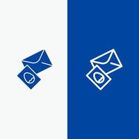 masaje correo huevo línea de pascua y glifo icono sólido línea de bandera azul y glifo icono sólido bandera azul vector