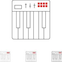 Controller Hardware Keyboard Midi Music Bold and thin black line icon set vector