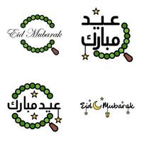 4 Modern Eid Fitr Greetings Written In Arabic Calligraphy Decorative Text For Greeting Card And Wishing The Happy Eid On This Religious Occasion vector