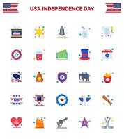 Big Pack of 25 USA Happy Independence Day USA Vector Flats and Editable Symbols of paper drink launcher cola usa Editable USA Day Vector Design Elements