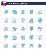 25 USA Blue Pack of Independence Day Signs and Symbols of light candle badge states american Editable USA Day Vector Design Elements