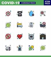 16 Flat Color Filled Line Coronavirus Covid19 Icon pack such as virus interfac blood glass scan virus viral coronavirus 2019nov disease Vector Design Elements