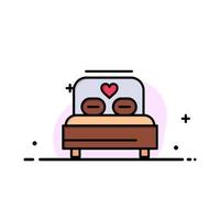 cama amor corazón boda negocio línea plana lleno icono vector banner plantilla