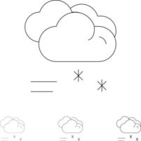 pronóstico de lluvia en la nube lloviendo clima lluvioso conjunto de iconos de línea negra en negrita y delgada vector