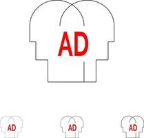 conocimiento elemental abc brian conjunto de iconos de línea negra en negrita y delgada vector