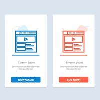 Video Video Player Web Website  Blue and Red Download and Buy Now web Widget Card Template vector