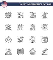 16 Line Signs for USA Independence Day corn dog needle landmark landmark washington Editable USA Day Vector Design Elements