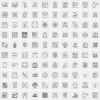 paquete de 100 iconos de líneas universales para móviles y web vector