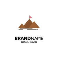 Success Mountain Peak Flag  Business Logo Template Flat Color vector