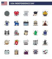 Editable Vector Flat Filled Line Pack of USA Day 25 Simple Flat Filled Lines of cake muffin declaration american officer Editable USA Day Vector Design Elements