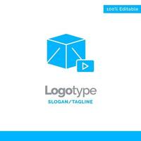 botón media play box azul plantilla de logotipo sólido lugar para el eslogan vector