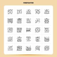 OutLine 25 Firefighter Icon set Vector Line Style Design Black Icons Set Linear pictogram pack Web and Mobile Business ideas design Vector Illustration