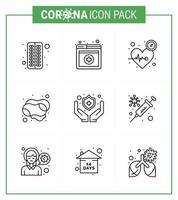 9 Line viral Virus corona icon pack such as protect hand soap heart soap cleaning viral coronavirus 2019nov disease Vector Design Elements