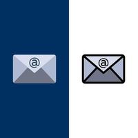 bandeja de entrada de correo electrónico iconos de correo plano y lleno de línea conjunto de iconos vector fondo azul