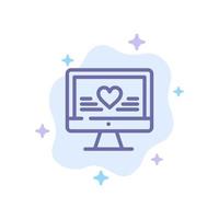 Computer Love Heart Wedding Blue Icon on Abstract Cloud Background vector