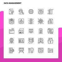 conjunto de iconos de línea de gestión de datos conjunto 25 iconos diseño de estilo minimalista vectorial conjunto de iconos negros paquete de pictogramas lineales vector