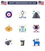 Modern Set of 9 Flats and symbols on USA Independence Day such as needle building american usa pumkin Editable USA Day Vector Design Elements