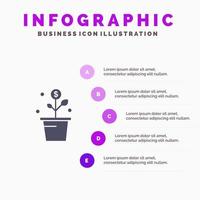 Growing Money Success Pot Plant Solid Icon Infographics 5 Steps Presentation Background vector