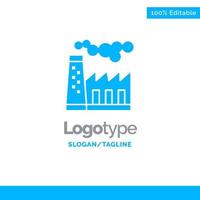 Factory Pollution Production Smoke Blue Solid Logo Template Place for Tagline vector