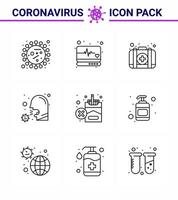 9 Line Coronavirus disease and prevention vector icon sick healthcare medical monitor covid case viral coronavirus 2019nov disease Vector Design Elements