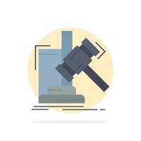 Auction gavel hammer judgement law Flat Color Icon Vector