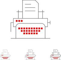 Printer Fax Print Machine Bold and thin black line icon set vector