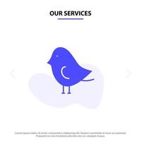 nuestros servicios pájaro pascua naturaleza icono de glifo sólido plantilla de tarjeta web vector