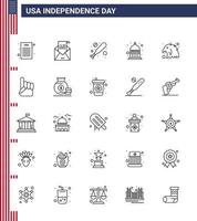 4th July USA Happy Independence Day Icon Symbols Group of 25 Modern Lines of eagle animal baseball usa indianapolis Editable USA Day Vector Design Elements