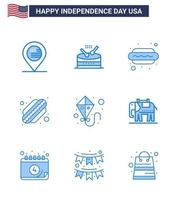 Set of 9 USA Day Icons American Symbols Independence Day Signs for flying kite hot dog states american Editable USA Day Vector Design Elements