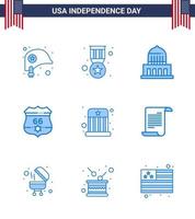 Group of 9 Blues Set for Independence day of United States of America such as entertainment security building usa american Editable USA Day Vector Design Elements