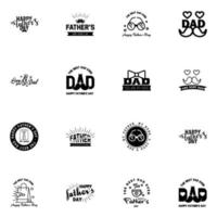 16 Black Set of Vector Happy fathers day Typography Vintage Icons Lettering for greeting cards banners tshirt design Fathers Day Editable Vector Design Elements