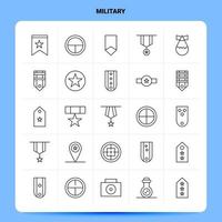 OutLine 25 Military Icon set Vector Line Style Design Black Icons Set Linear pictogram pack Web and Mobile Business ideas design Vector Illustration
