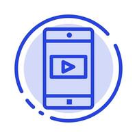 Application Mobile Mobile Application Video Blue Dotted Line Line Icon vector