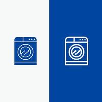 Machine Technology Washing Washing Line and Glyph Solid icon Blue banner Line and Glyph Solid icon Blue banner vector