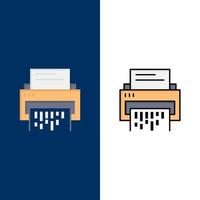 Confidential Data Delete Document File Information Shredder  Icons Flat and Line Filled Icon Set Vector Blue Background